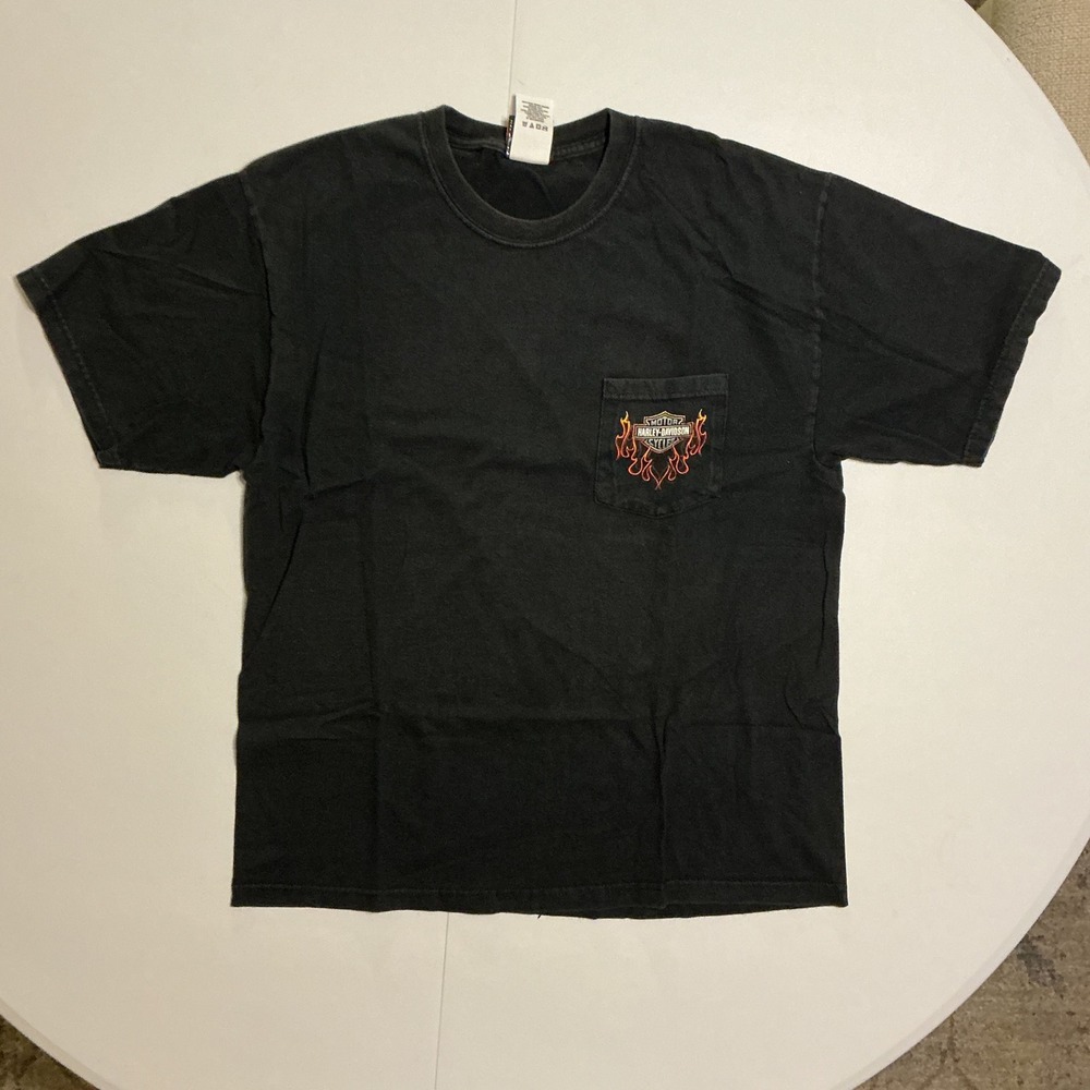 VTG Y2K USA Made Harley Davidson T Shirt Men L Black Biker POV Grunge Patriotic